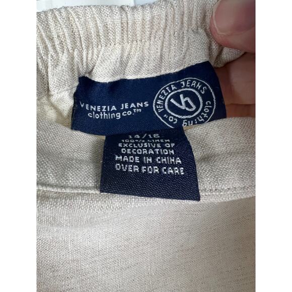 Vintage 90s Cream Linen Midi Skirt Floral Embroidery Venezia Jeans Co Size 14/16 - Picture 2 of 6